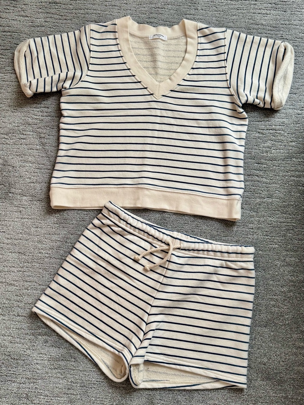 perfectwhitetee Cream & Navy Striped Knit Lounge Set